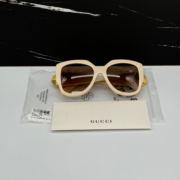 NEW GG1407S 004 GUCCI SQUARE IVORY BROWN WOMEN SUNGLASSES GUCCI - Picture 13 of 14